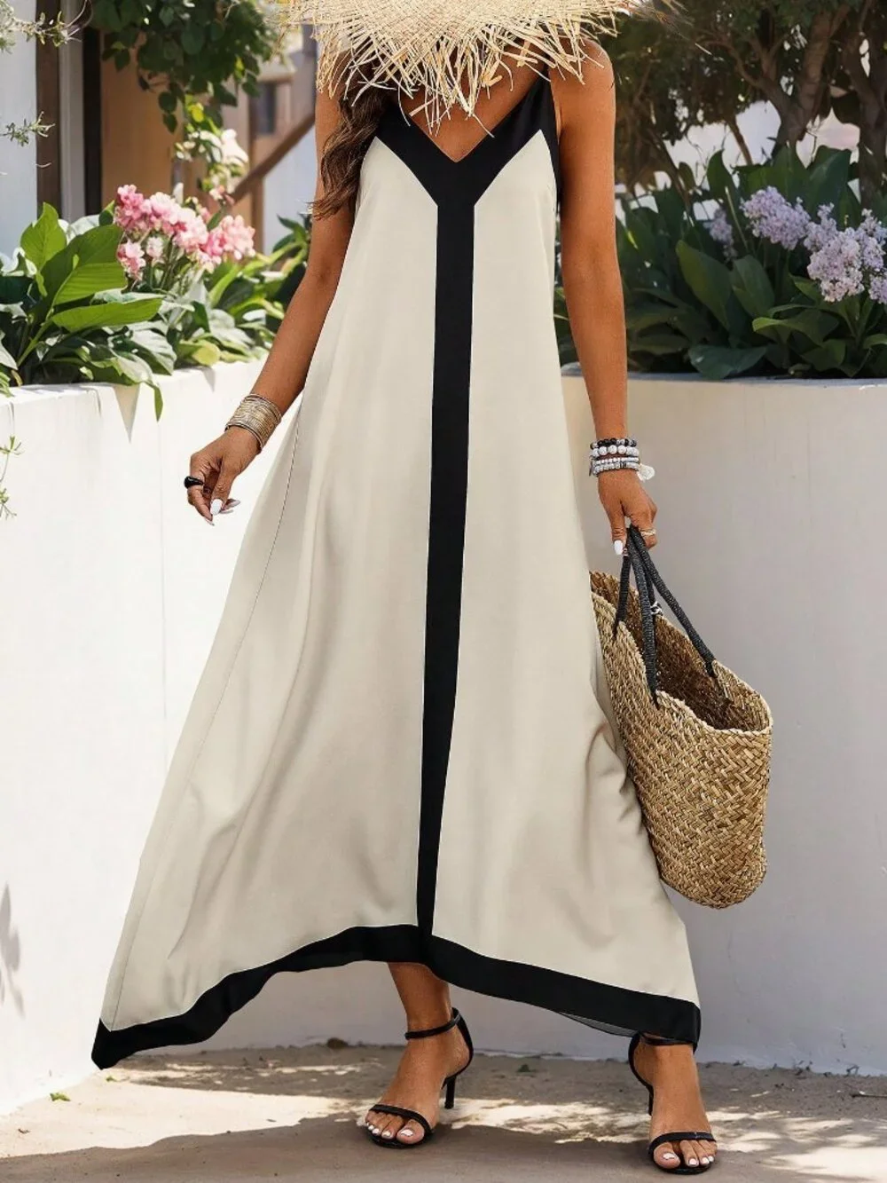 Apricot Casual Women's Two-Tone Sleeveless Dress Maxi - Picture 4 of 5